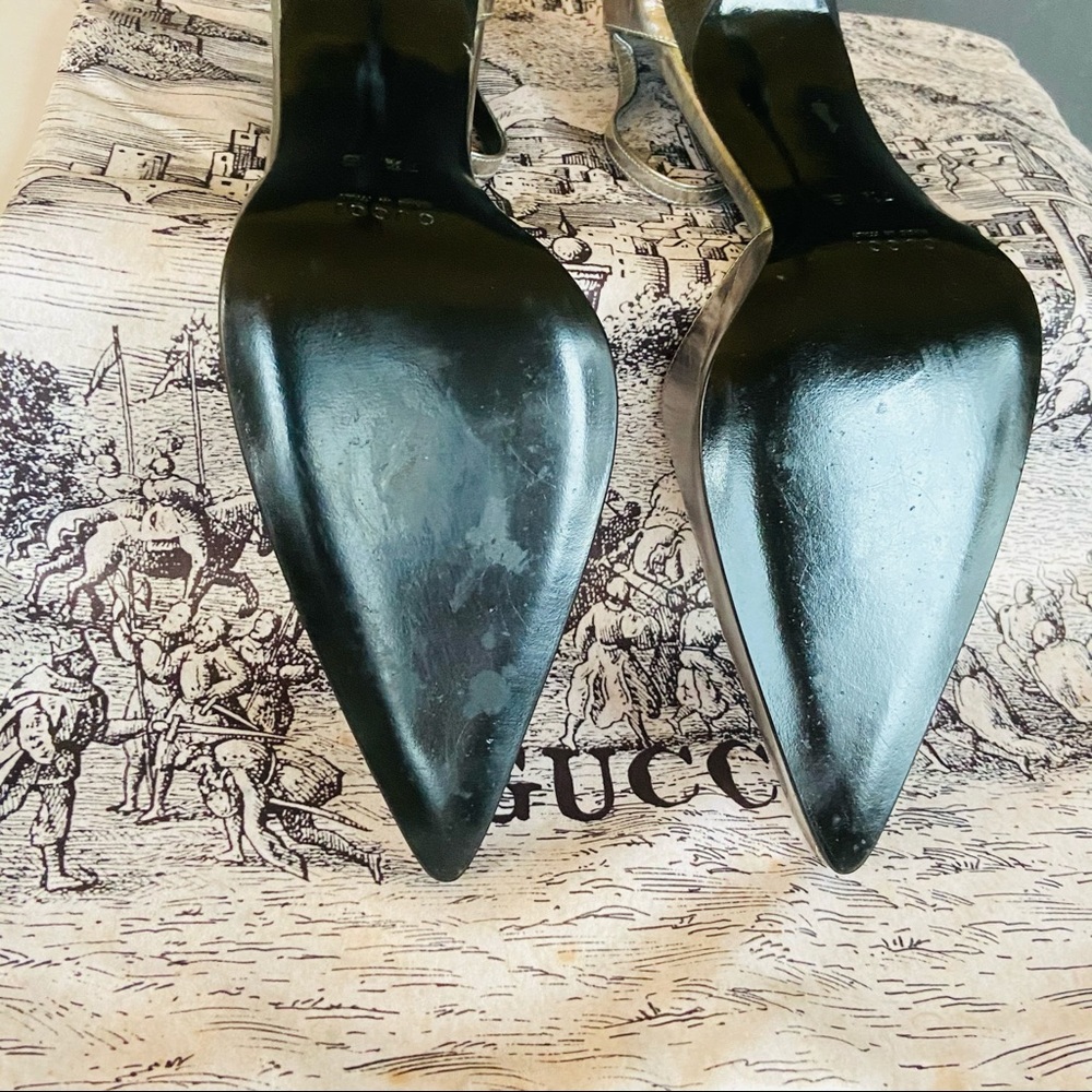 Gucci silver leather heels  ankle straps 37.5 - Picture 13 of 16